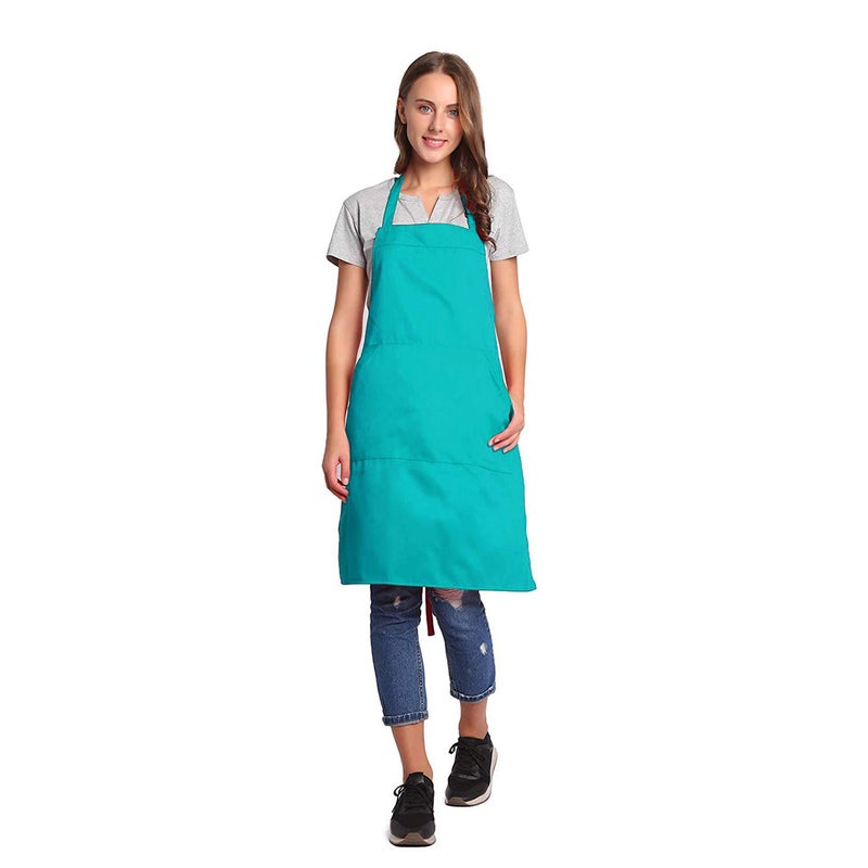 BIGHAS Adjustable Bib Apron with Pocket Extra Long Ties for Women Men, 18 Colors, Chef, Kitchen, Home, Restaurant, Cafe, Cooking, Baking (Scuba Blue) - Image 1